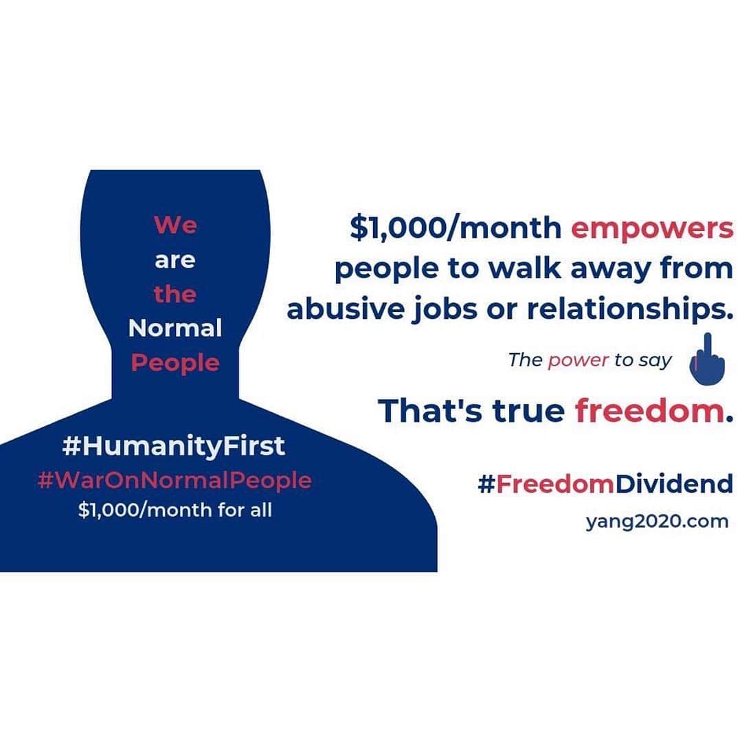 UNIFさんのインスタグラム写真 - (UNIFInstagram)「#YANG2020 #HumanityFirst Tees! It's time to take back the system that has been perverting and distorting the incentives of huge corporations and make it work for us.  Let's dissolve the idea of scarcity that the government has led us to believe and welcome a new path forward as technology threatens the jobs of 1 of 3 Americans.  The accumulation of wealth needs to overflow into this country not by having the government gate-keep the wealth but by inserting the flow directly into the hands of the people.  The power to better our lives should lay in our own hands. Vote for the #FreedomDividend = #UniversalBasicIncome $1000/month to every American adult age 18 until the day you die to stop the downward spiral of growing income inequality, poverty, unemployment, and hopelessness. Together we can create a healthier society and a virtuous cycle of wealth. 100% of sales including cost will go to the campaign.  graphic by:  @dreams__ps」11月19日 7時27分 - unif