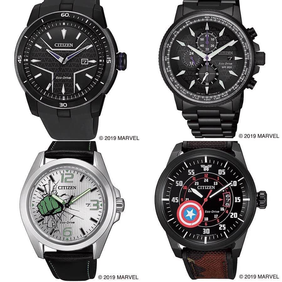 CITIZEN（シチズン時計）さんのインスタグラム写真 - (CITIZEN（シチズン時計）Instagram)「🦸‍♀️ファンならどの時計がどのヒーローか、一目でわかるはず🦸‍♂️ ・ CITIZENコレクションから マーベル・スペシャルモデル発売しました！ ・ 「スパイダーマン」や「キャプテン・アメリカ」など、マーベルが誇るスーパーヒーローたちをイメージした個性が溢れる９モデルが勢ぞろい！ ． それぞれのキャラクターを象徴するモチーフやカラーリングを時計に落とし込み、マーベルの世界を余すところなくデザイン✨ ・ 機能性にもこだわり、定期的な電池交換が不要な光発電エコ・ドライブです🌞 ・ 時計の詳細はストーリーのリンクよりご覧くださいね ・ 時計 【2枚目 上】 Black Pantherモデル（２モデル）44,000円〜62,000円＋税 ・ 【２枚目 左下】 Hulkモデル（1モデル）28,000円＋税 ・ 【2枚目 右下】 Captain Americaモデル（1モデル）36,000円＋税 ． #シチズン  #時計  #腕時計 #腕時計くら部  #時計好きな人と繋がりたい  #watch  #watches  #japanwatch  #instawatch  #instafashion  #instalike  #citizenwatch  #ecodrive #betterstartsnow  #marvel  #マーベルグッズ  #マーベル #マーベル好きと繋がりたい  #ブラックパンサー #blackpanther  #アベンジャーズ  #theavengers  #スパイダーマン  #spiderman  #キャプテンアメリカ  #captainamerica  #ハルク  #hulk  #キャプテンマーベル  #captainmarvel」11月19日 21時08分 - citizenwatchjp