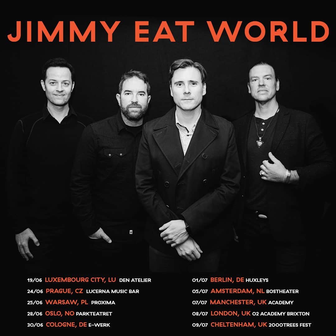 Jimmy Eat Worldのインスタグラム：「Europe! Excited to announce we're coming back Summer 2020! 🤘 The pre-sale begins now with the exception of @2000trees which is already on sale. Pre-sale code: SURVIVINGTHETOUR Link in bio.」