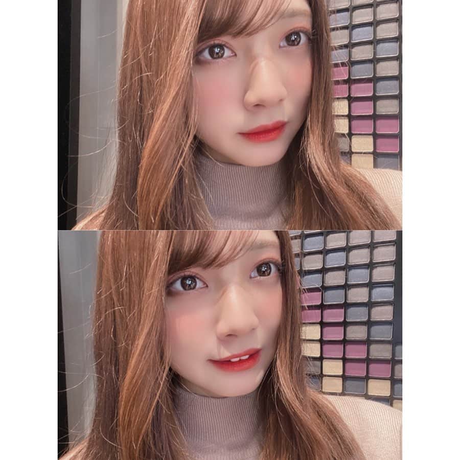 山口はのんのインスタグラム：「shu uemura渋谷パルコ店でメイクしてもらった💜﻿ ﻿ アイメイクも可愛くリップも普段使わないオレンジにしてもらったよ🧡﻿ アイメイクはピカチュウのパレットです💛﻿ 可愛❕❕❕﻿ ﻿ そして、リニューアルした渋谷パルコを紹介した独占写真と動画が近日WWSチャンネルで公開予定なのでぜひチェックしてみてください❕💓」
