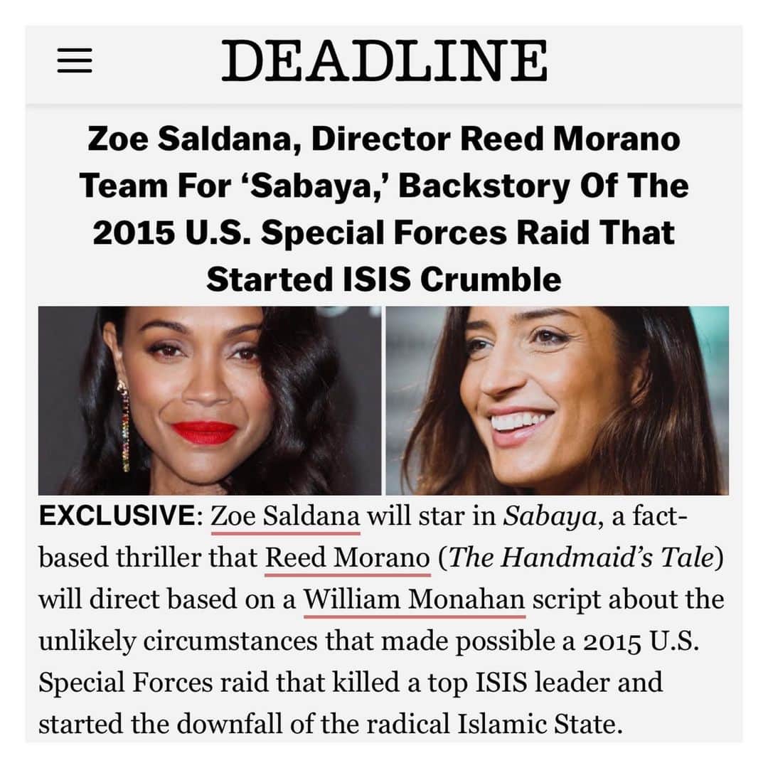 リード・モラノのインスタグラム：「Can’t wait to share this insane true story I’ve been working on with my buds @zoesaldana & Oscar winning screenwriter Bill Monahan with you guys. #billmonahan #zoesaldana @spycraftentertainment #michaelovitz #williammonahan」