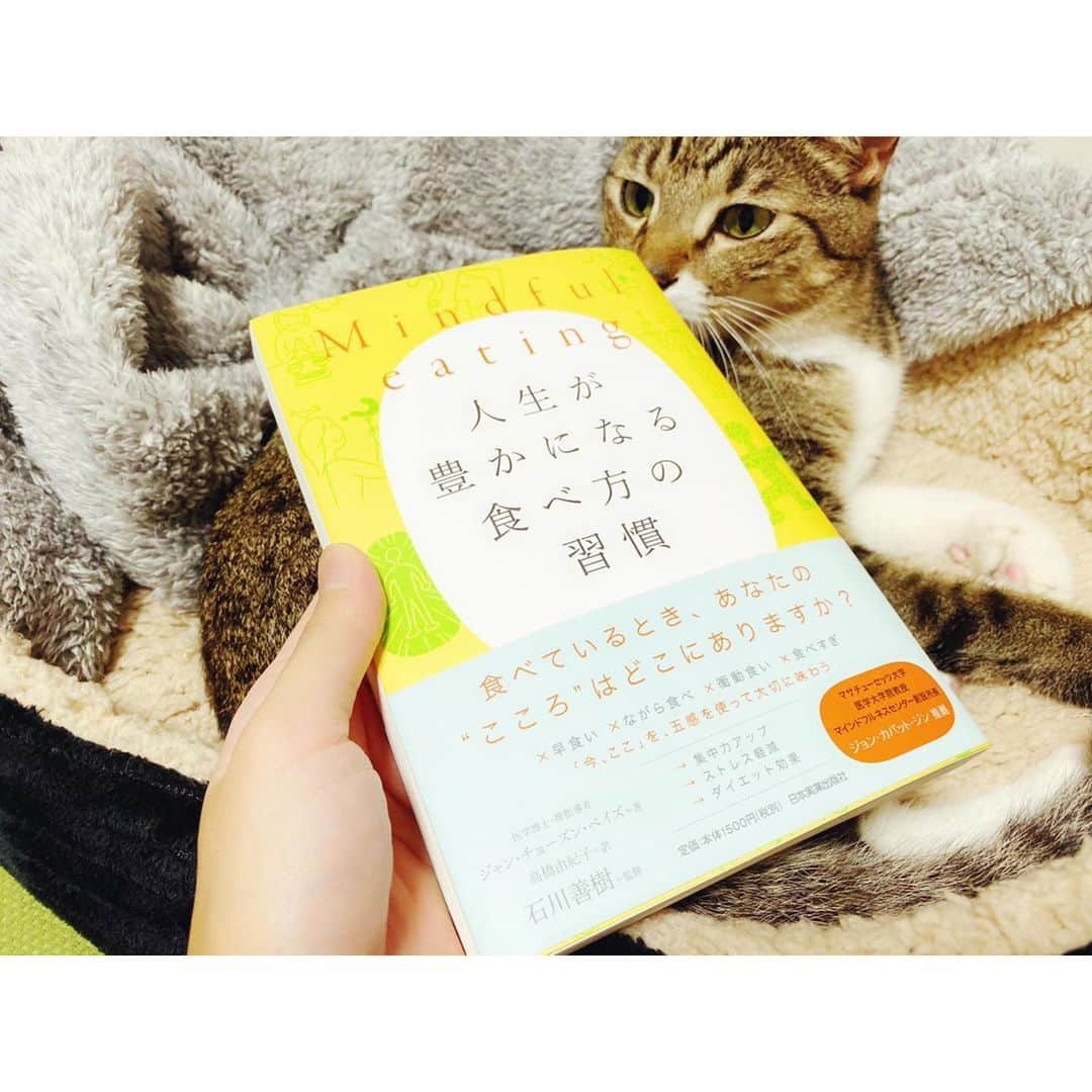 高木沙織さんのインスタグラム写真 - (高木沙織Instagram)「『Mindful eating 人生が豊かになる食べ方の習慣』📖 * 医学博士•禅指導者 ジャン•チョーズン•ベイズ氏著 * 心に触れた一冊です。 1日のうちに「食べること」は何度もあります。 * そして、私は食べることが好きでありながら、“マインドフルに食べる（注意深く食べる、集中して食べる）”ことが出来ていない時も多く、「今、何を食べた？」「何をどのくらい食べた？」ということすら分からなくなる時があります。 この時の食べる、は何なのか。 * 「食べたい欲求」はどこから来ているのか。 食べ物を欲しているのが本来の食欲ではない時。 目や耳、鼻、舌、胃、細胞、脳、心のどこが食べたいと思っているのかに気付くことの大切さ。 食べることとの付き合い方は常に複雑で惑わされることもありますが、自分の内側で起こっていること、それに対処する術を知ることが出来たように思います。 * 本来、食べることは楽しいこと。 さまざまな感性が磨かれ、人生が豊かになることです。 早食いやながら食い、衝動食い、食べすぎなどによってその機会を失わないように、食べることを人生における大切な時間にしていけたらいいなと思いました。 * 本は本日発売だそうです。 今週は土曜日のレッスンをお休みさせていただくので、運動量がグンと減ります。食べすぎないようにしなきゃ。 * #人生が豊かになる食べ方の習慣 #マインドフル #マインドフルネス #食習慣 #食べることは生きること #習慣 #禅 #ウェルネス #ヨガ #ヨガインストラクター #健康に生きる #読書 #読書記録  #読書の秋  #猫 #猫部 #ふわもこ部猫  #ねこすたぐらむ #猫がいる生活  #キジトラ #mindfuleating #mindful #mindfulness #book #yogi #cat」11月20日 10時03分 - saori_takagi