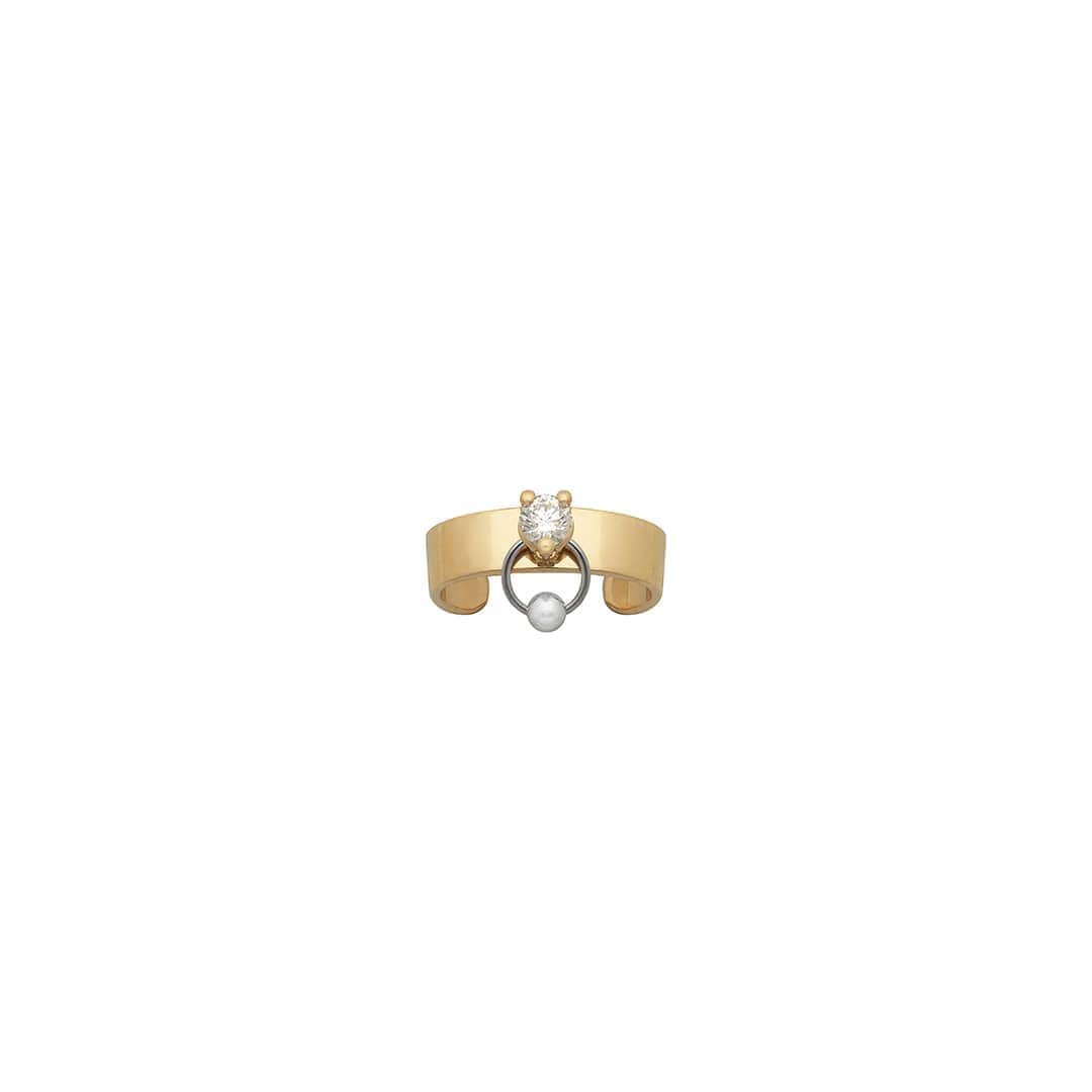 のインスタグラム：「The Two in One earcuff graces your ear with style and no need of hole. Handcrafted from 18kt yellow gold it features a white diamond drilled by a contemporary piercing. . Add a touch of rebellion to your ear while remaining classic. .  #delfinadelettrez  #twoinonecollection #yellowgold」