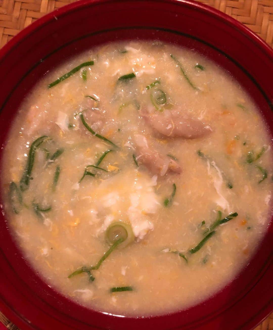斎藤ノブのインスタグラム：「#鶏雑炊 #自作 #とり安の鶏 #晩ご飯」