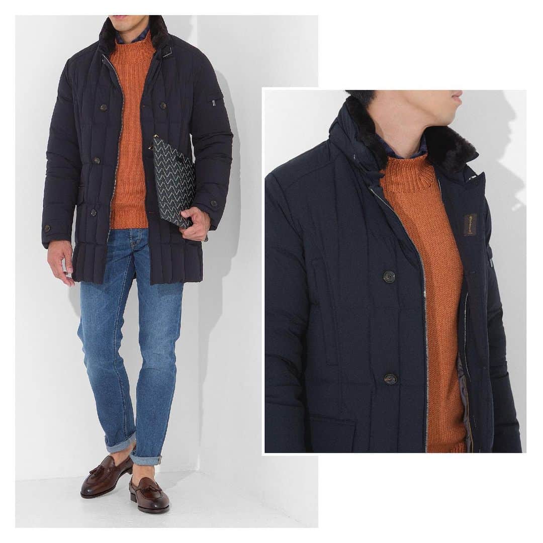 のインスタグラム：「【ダウンを都会的に着こなすたった3つのテクニックはコレ！】﻿ ﻿ ﻿ Down Jacket: #MOORER﻿ Knit: #CRUCIANI﻿ Shirt: #BARBA﻿ Pant: #SIVIGLIA﻿ Bag: #VALORELONDON﻿ Shoes: #EDWARDGREEN﻿ ﻿ #strasburgo #strasburgomens #strasburgolife #downjacket #moorer #2019aw #ストラスブルゴ #ストラスブルゴメンズ #ダウンジャケット #ムーレー #メンズファッション #メンズスタイル #2019秋冬」