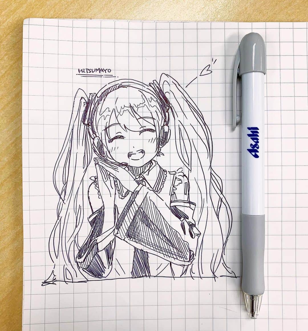 みつまよのインスタグラム：「仕事が大変で逃げたくなるのでミクちゃんを描いて精神統一しました」