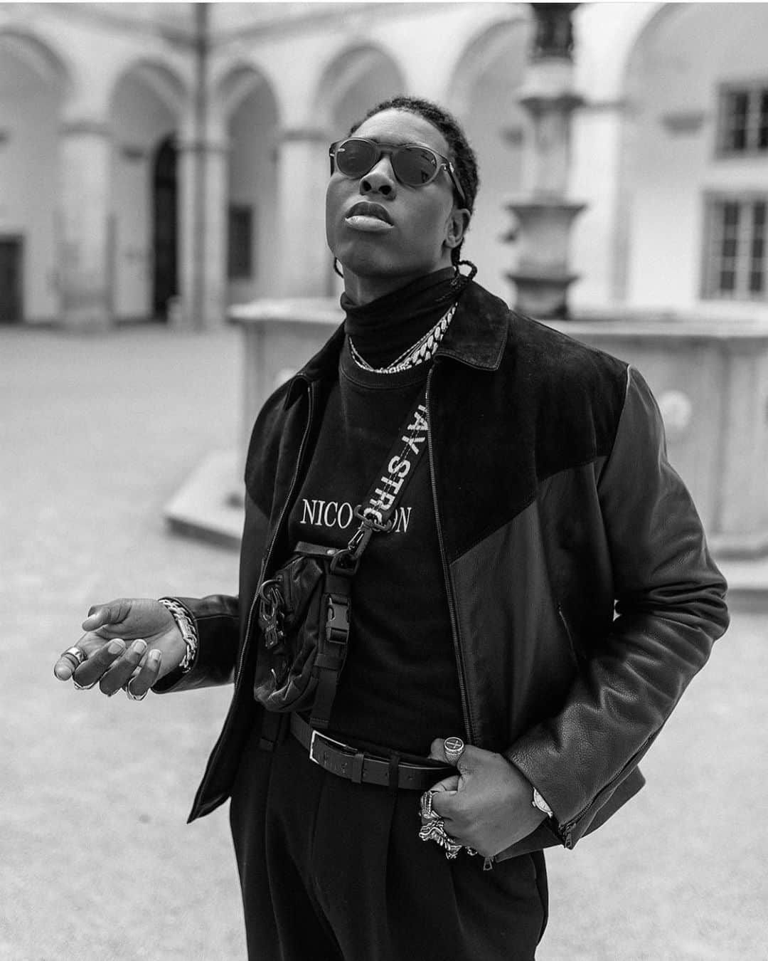 のインスタグラム：「@_mathewtheone_ Shot by @froschauerfabio 🖤 He’s wearing our „All Nighter 72 - black strong“ • • • • • • #georgeginalucy #gglsquad #menswear #mensfashion #streetstyle #streetwear #streetfashion #35mm #blackwhite #bwphotography #portrait #portraiture #braids #cornrows #highsnobiety #hypebeast #snobshots」