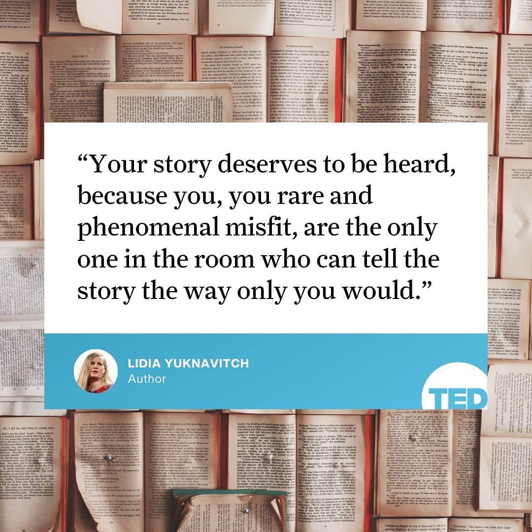 TED Talksのインスタグラム：「Do you ever feel like you don’t belong, like you’re a misfit? You aren’t alone, but you can’t let that feeling stop you from telling your story, says writer Lidia Yuknavitch. So pick up a pen. Share your voice with the world. We’re listening. Visit the link in our bio to watch Lidia’s #TEDTalk on the beauty of being a misfit. #NaNoWriMo」