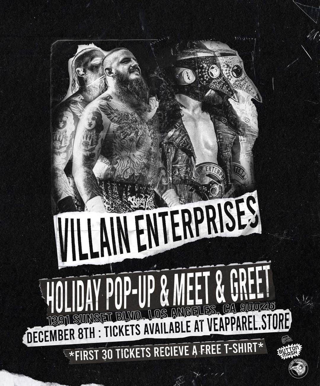 マーティ・スカルのインスタグラム：「Los Angeles! Myself & @brodyxking are coming December 8th for a meet and greet and a bad ass VE Apparel pop up shop!Going to have some super cool items you won’t want to miss. First 30 tickets get a free exclusive VE shirt.  Tickets now VEapparel.store ❗️ #villain ☔️」