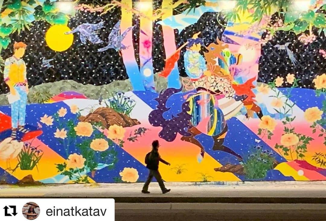 松山智一のインスタグラム：「#Repost @einatkatav ・・・ Untitled, 2019 @tomokazumatsuyama  The Houston Bowery Wall @goldmanglobalarts #tomokazumatsuyama #bowerywall #art」