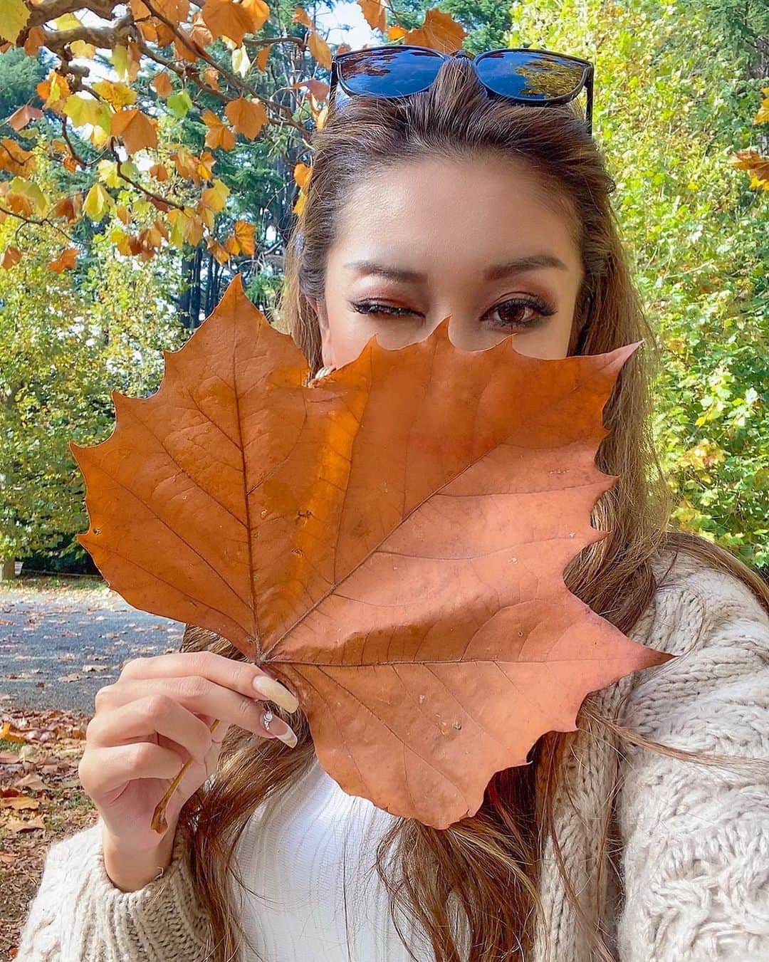 のインスタグラム：「#platan#platanus#autumn#autumnleaves#autumninjapan#selfie#photogenic#blogger#bloggerlife#bloggerstyle#longhair#プラタナス並木#紅葉#秋#葉が大きい」