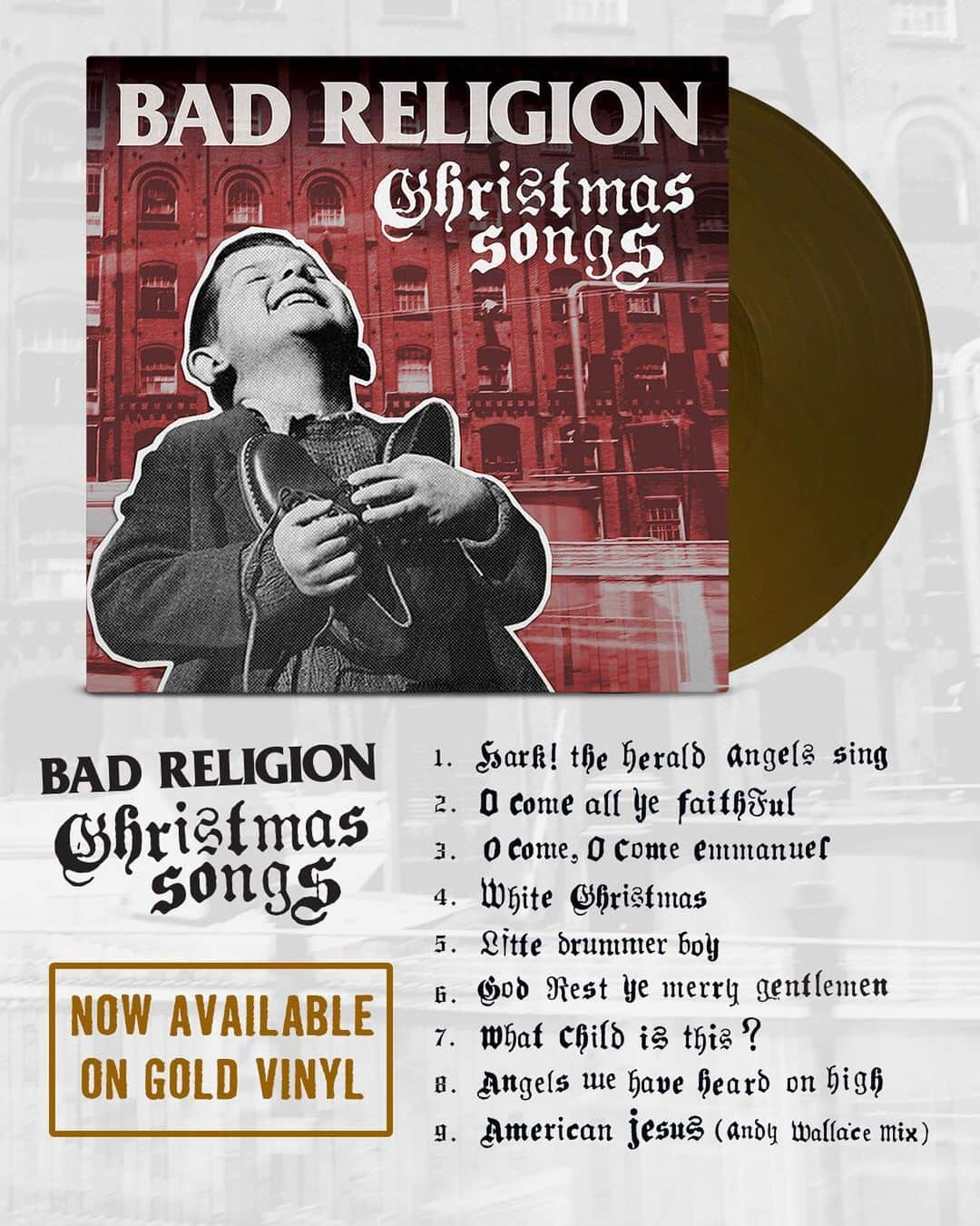 Bad Religionさんのインスタグラム写真 - (Bad ReligionInstagram)「Tomorrow, you can trade in that lump of coal for 'Christmas Songs' on Limited Edition Gold vinyl! Available at retail only. #BadReligion #ChristmasSongs」11月22日 5時59分 - badreligionband