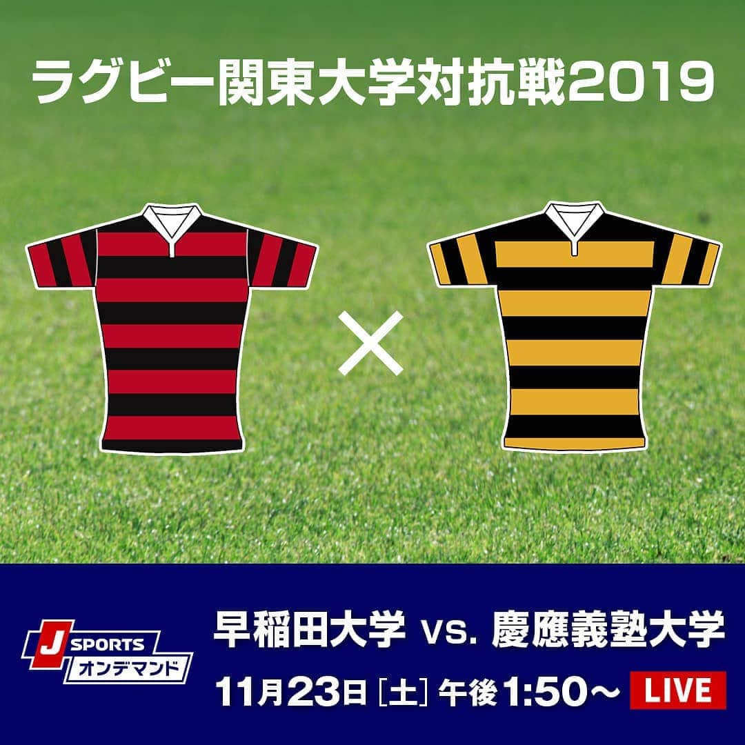 J SPORTSさんのインスタグラム写真 - (J SPORTSInstagram)「■#ラグビー関東大学対抗戦 2019■ #早稲田大学 vs. #慶應義塾大学 11月23日（土）午後1:50　J SPORTS 1 生中継　J SPORTSオンデマンドLIVE配信  ゲスト解説：#布巻峻介 (#パナソニック ) 解説：#野澤武史 実況：#熊谷龍一 開催日：2019年11月23日 会場：#秩父宮ラグビー場  #早慶戦 #jsports #ラグビー #JSPORTSオンデマンドで全試合配信」11月22日 11時18分 - jsports_official