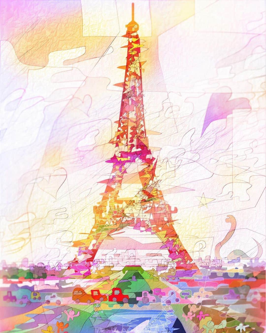 ANAのインスタグラム：「パリのシンボル🇫🇷﻿ ﻿ #エッフェル塔 #パリの景色 #フランス #シンボル #パリ #世界遺産 #翼の王国 #画家 #松田光一 #アート好きな人と繋がりたい #アート #芸術 #カラフル #フランス旅行 #ヨーロッパ #anaタビキブン #eiffeltower #toureiffel #paris #france #worldheritage #symbol #tower #koichimatsuda #art #colorful #travel #ana_jp﻿ ﻿ 旅の思い出は「#anaタビキブン」をつけて投稿してね📷インスタやANAの各メディアでご紹介していきます🌟」