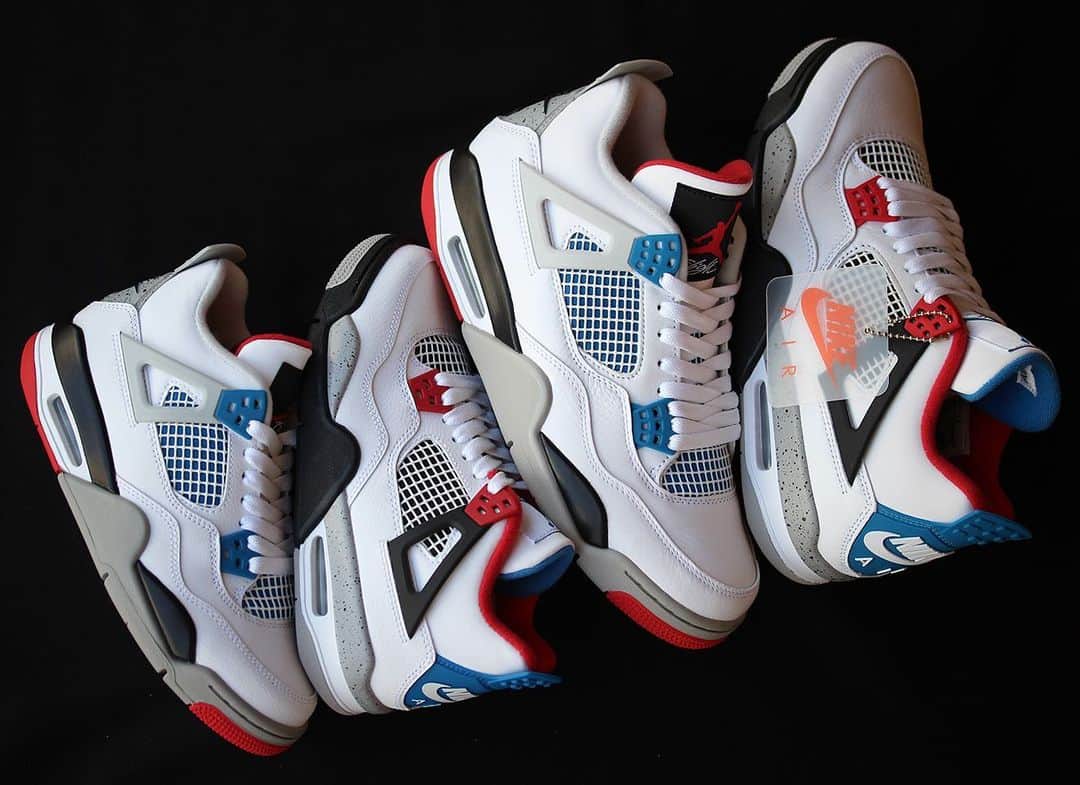 のインスタグラム：「2019 .11 .23 (sat) in store ■NIKE AIR JORDAN 4 RETRO COLOR : WHITE×MILTARY BLUE-FIRE RED SIZE : 26.0cm - 29.0cm PRICE : ¥ 22,000 (+TAX） ・ ■NIKE AIR JORDAN 4 RETRO GS COLOR : WHITE×MILTARY BLUE-FIRE RED SIZE : 22.5cm - 25.0cm PRICE : ¥ 16,000 (+TAX） ・ #a_and_s #NIKE #NIKEAJ4 #NIKEAIRJORDAN4 #NIKEAIRJORDAN4RETRO」