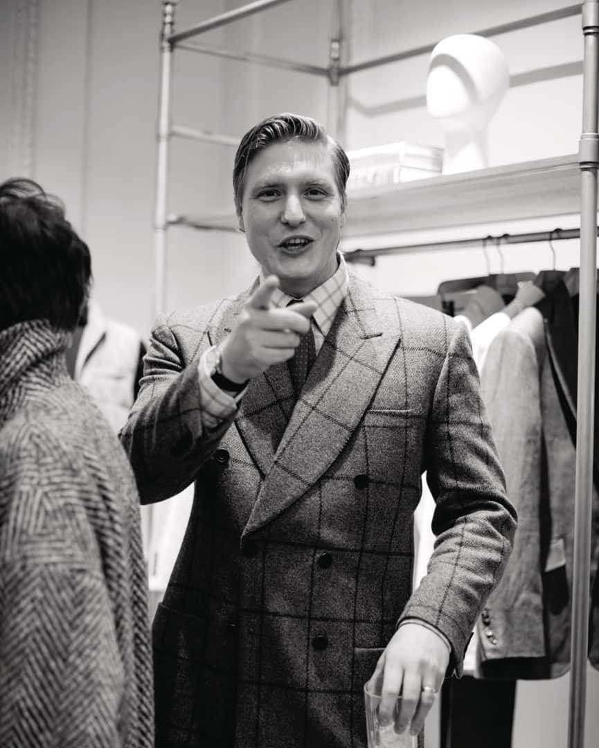 ハケットのインスタグラム：「@tfchamberlin at the #14SavileRow party, celebrating the opening of J.P. Hackett No.14 Savile Row, our new home of bespoke tailoring. @therake  Now open 14 Savile Row Mayfair London SW1 3JN  Photograph by @thousandyardstyle」