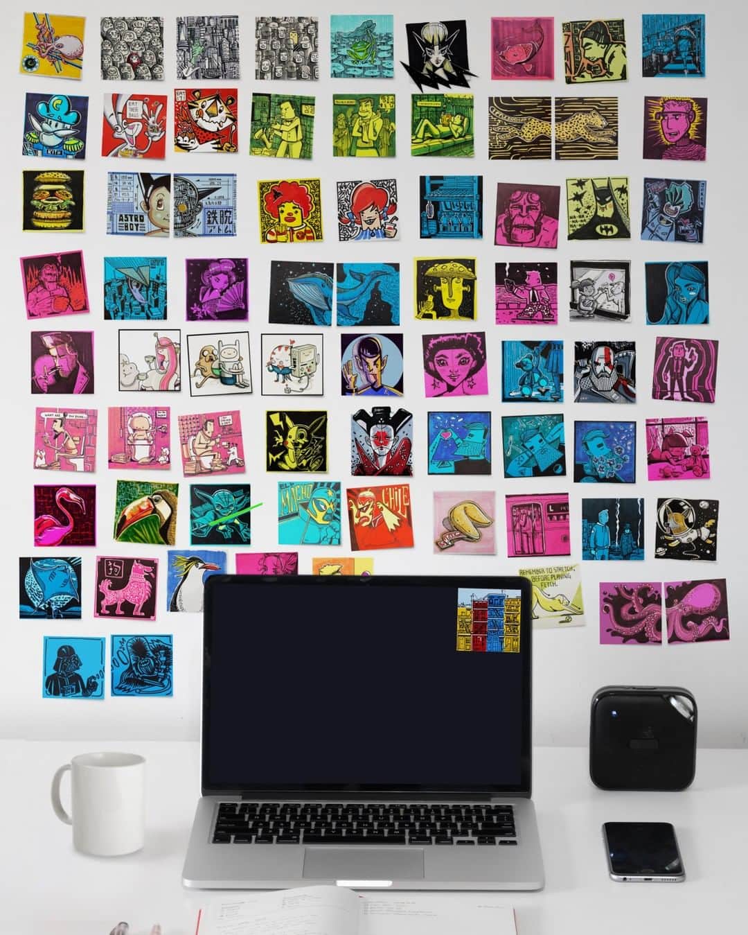 3M（スリーエム）のインスタグラム：「How do you brighten up your office space with inspiration?🖋️🗒Product designer @8bitsquares is committing to one @Postit Note doodle a day for a full year, and now his coworkers are joining him.  #PostitNotes #PostitNoteart #office #doodle」