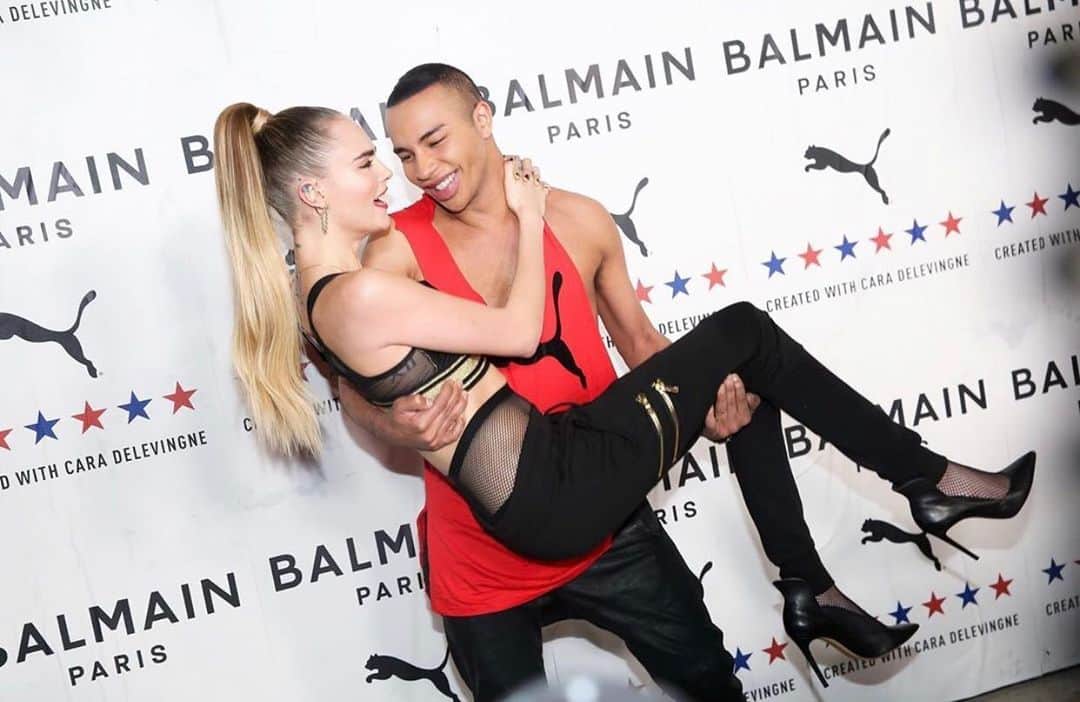 カーラ・デルヴィーニュのインスタグラム：「Best night with my best friend celebrating the launch of our collaboration #PUMAxBALMAIN. ❤️ You can shop the collection in stores & online now!」