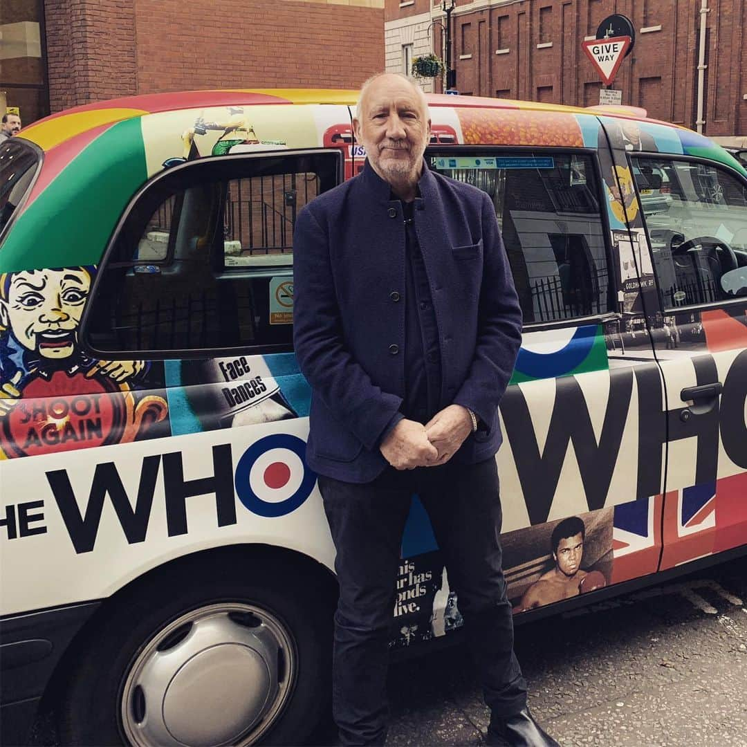 ピート・タウンゼントのインスタグラム：「Polydor kick off their ad campaign for WHO with a wrapped taxi. This one is electric. .I STAND CORRECTED. THIS IS A DIESEL. . . . #electrictaxi #officialthewho #polydorrecords」