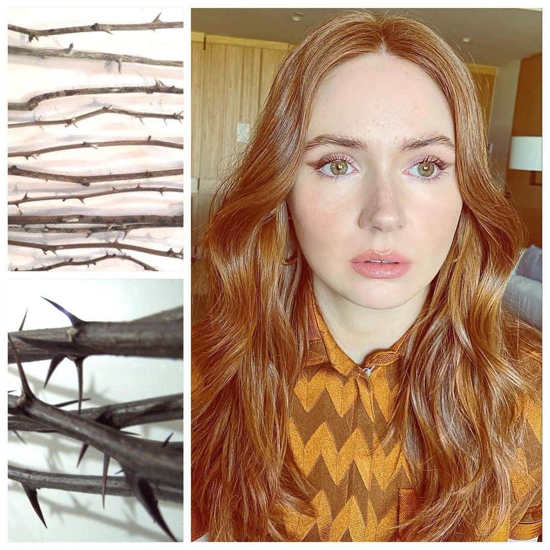 JO BAKERのインスタグラム：「K A R E N • G I L L A N 🏴󠁧󠁢󠁳󠁣󠁴󠁿 Fawn tone thorn flicks.... for #karengillan @jumanjimovie  Surrounded by cactus and succulents and some desert parched tinder ...reminds me of rose and blackberry bushes in winter...ashy taupe tone brittle sharp spikes ...a nice way to add a subtle wing for daytime press.  Style @karlawelchstylist  Hair @bobbyeliot  Makeup by me #jobakermakeupartist using @sisleyparisusa #alldayallyear an amazing makeup prep and primer. I must do a whole story on this product... it’s really one of a kind!! #sisleyskincare」