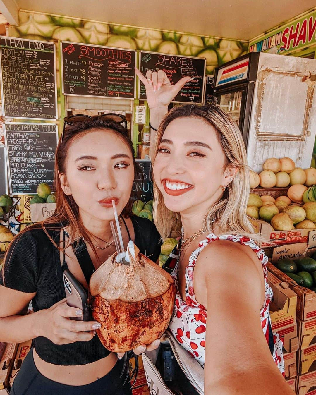 植野有砂さんのインスタグラム写真 - (植野有砂Instagram)「We love coconuts 🥥🌴❤️やはりタイのココナッツが最強説だけどここも冷たくて美味しかった！ @ayano__sasaki ともう何カ国一緒に行ったんだろ？🤔10年前のハワイも彩乃と!!(ママとだったかな、その年2回行ったから忘れた😂)大学時代から休みさえあれば一緒に海外行ってたなぁ〜10年以上経った今も変わらずアロハ🤙w本当恵まれてるなぁ💭 #カウアイ島 #kauai #hawaii #今はオアフ戻ってきた」11月23日 11時18分 - alisaueno