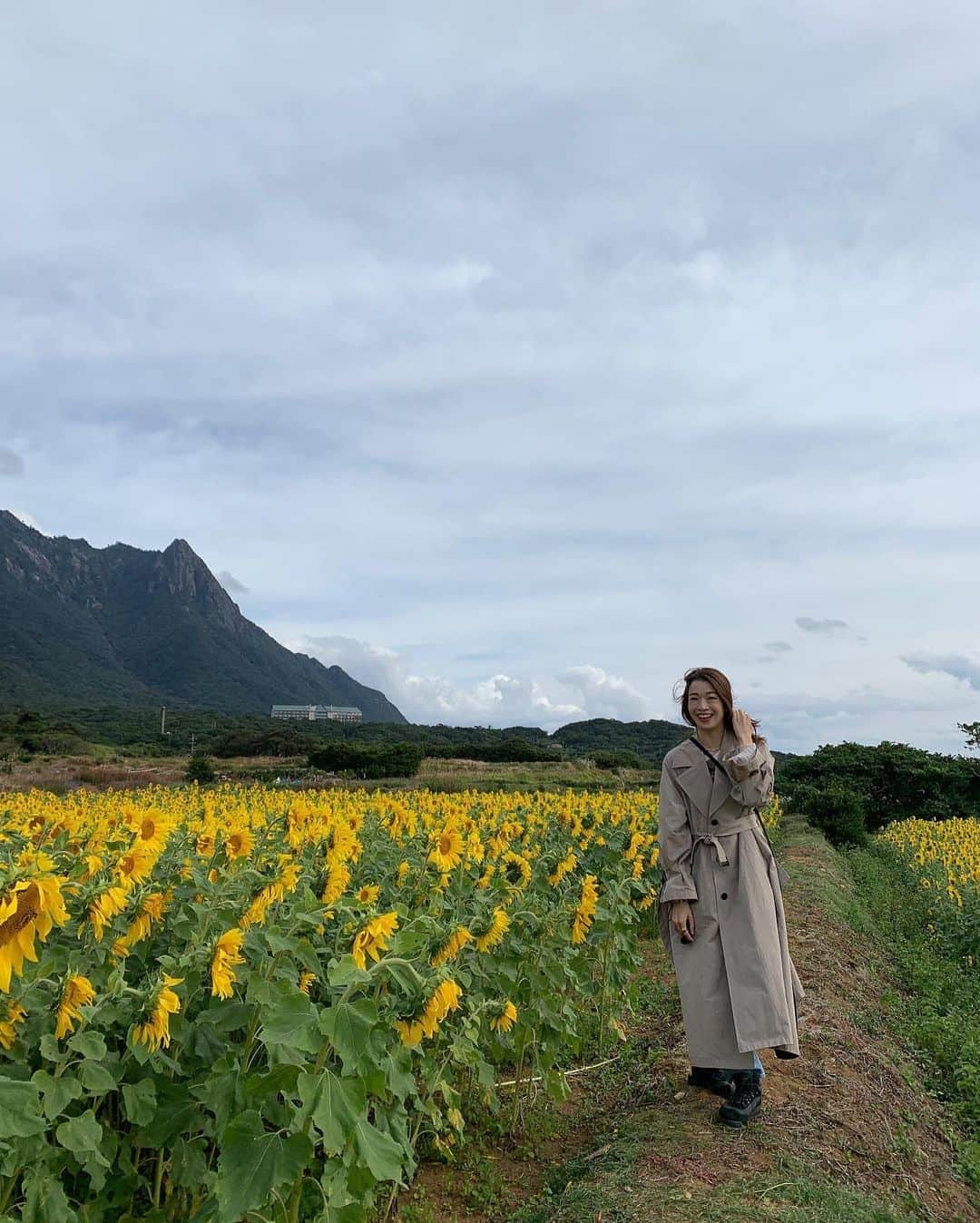 石井亜美さんのインスタグラム写真 - (石井亜美Instagram)「🌻 . 11月に満開のひまわり！ 屋久島は景色や空気がハワイに似ていたなぁ...😌🌈 トレンチコートは　@lephil_official  バッグは　@edt_tokyo_official  #あみしぃtrip . .  #yakushima #kyushu #lephil #seebychloe #fashion #edietokyo」11月23日 20時45分 - ami_ishii_