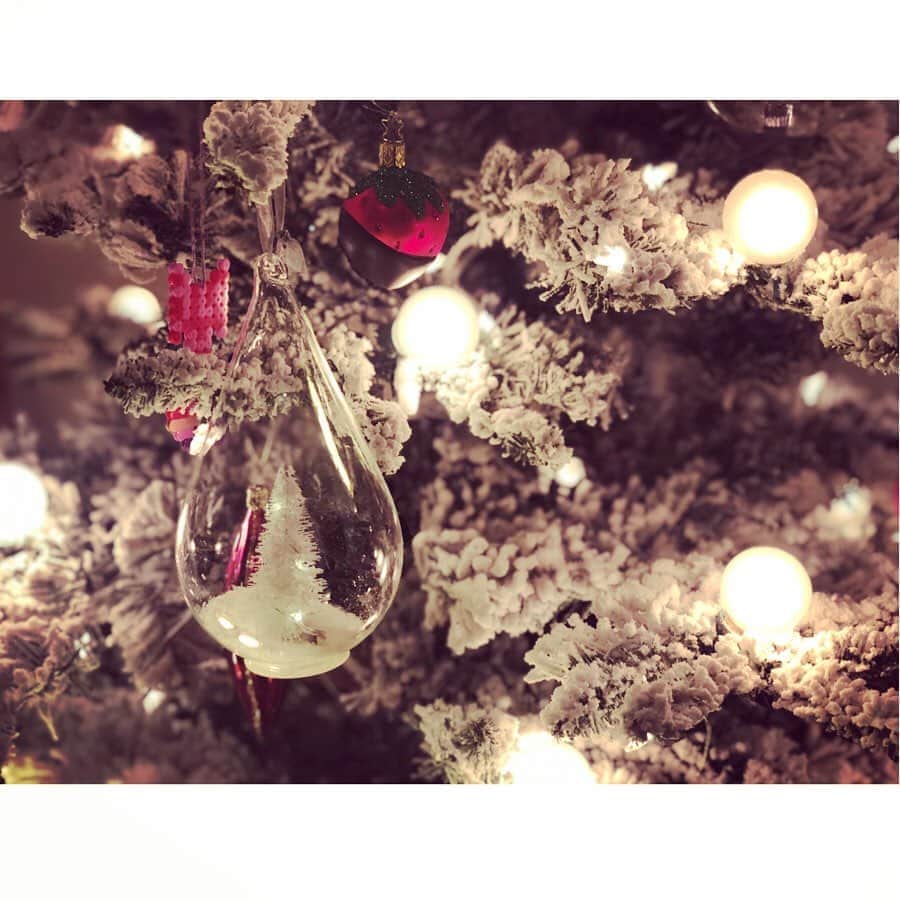 神崎恵さんのインスタグラム写真 - (神崎恵Instagram)「三男が選んだ「赤」のオーナメントを飾り付け。 お父さんが飾ってくれた白と透明の世界に赤と鮮やかなアイロンビーズが加わり、息子、大満足🎄🥳😍🤩 12月、なぜかわくわくする季節。 #クリスマスツリー #オーナメント は  代官山の #クリスマスカンパニー で。 もう何十年も通い続けているお店。 パパの透明なオーナメントも 息子の赤も、綺麗だなぁ😌 スイカに林檎、サクランボに桃と苺、消防車に赤い車に乗ったサンタ🎅あとなぜかひとつだけパープルのぶどう🍇 苺はね、なんとチョコレートつき。 恐竜も🦕います。 息子たちへのプレゼントは何にしよう？ 母さんサンタ、迷う季節🤶 そういえば、昨日アナ雪2を観ました。 ディズニーを観た後は、なんだか幸せな気持ちになりますね。不思議❄️」11月23日 22時28分 - megumi_kanzaki