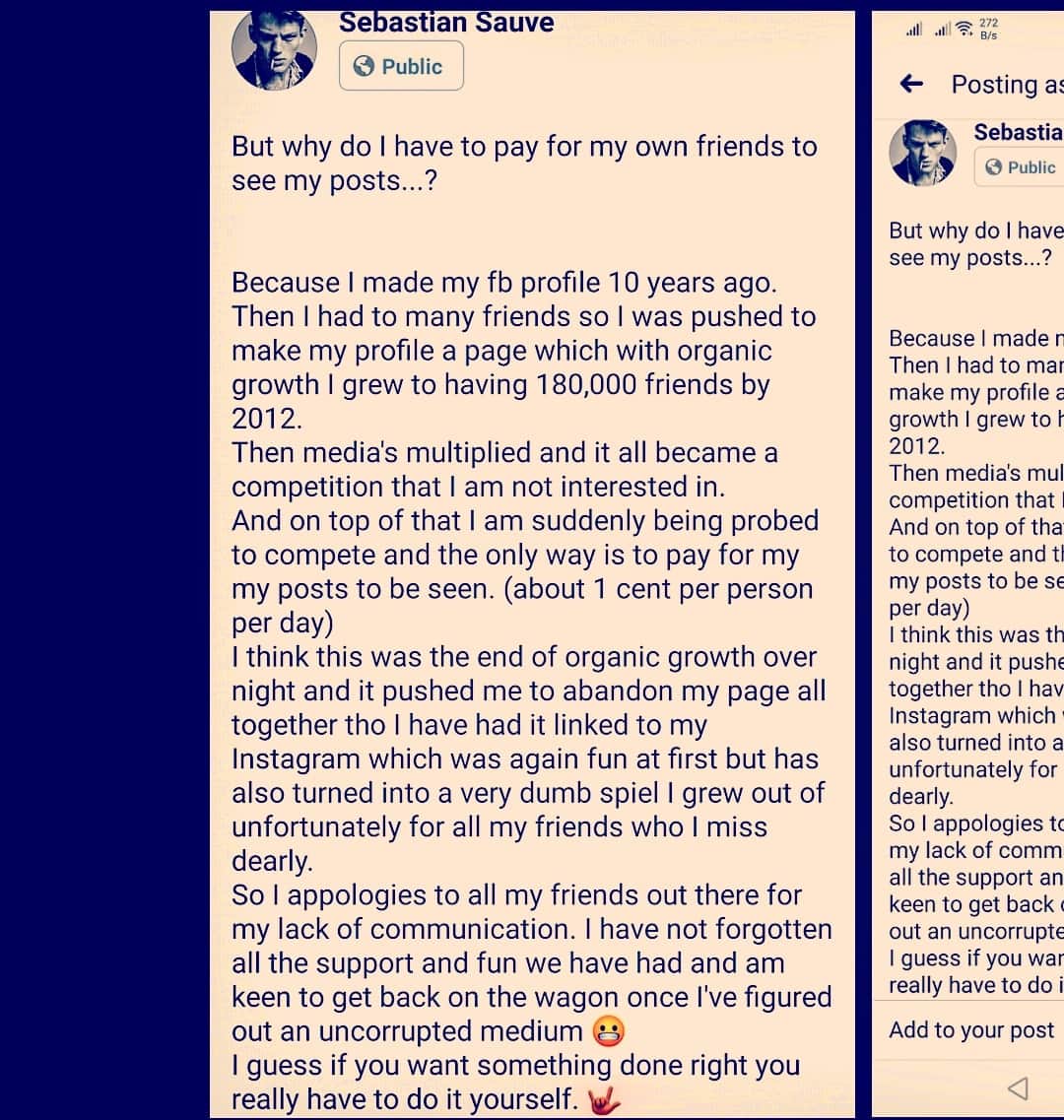 セバスティアン・ソーブのインスタグラム：「I wonder how many people see this post without paying for it... #socialexperiment」