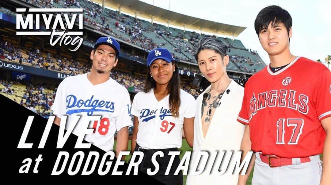 雅-MIYAVI-さんのインスタグラム写真 - (雅-MIYAVI-Instagram)「Vlog updated!!!! On this episode...My performance at the Dodger Stadium, playing the U.S. National Anthem!! ⚡️⚡️🇺🇸 🎸 One of the highlights of this summer 2019 for sure. Such a privilege to be there and play the guitar for all the players with my appreciation to the states.🙏🏻 It was such a precious moment to see all the audience standing up with their hands to their chest, singing along the National Anthem of U.S.A. Also I got to meet Kenta Maeda, Naomi Osaka, and Shohei Ohtani. It was such an honor to meet the fellow samurais that are striving overseas. Big respect to all the athletes who never give up to challenge their limit. 🔥 Vlog 更新しました〜‼️今回のエピソードは、ドジャースタジアムでの国歌演奏！！！！⚡️⚡️🇺🇸 🎸 間違いなく２０１９年の夏のハイライトの一つです。日本人ギタリストがアメリカ国歌を演奏する。そして、アメリカの人たちが胸に手を当てて一緒に歌ってくれている。自分でもプレイしていてすごく胸が熱くなりました。改めてあの場所で演奏できたことを本当に嬉しく、光栄に思います。さらに、ドジャースで活躍する前田健太さん、この日始球式を務めた大坂なおみさん、対戦相手エンジェルスの大谷翔平さんという世界で戦うサムライたちに会えたことも嬉しかったし、僕も頑張らないと！と勇気をもらえました。BIG RESPECT!!!!!! 🙌🏻🙌🏻😃💯 #Repost @miyavi_staff MIYAVI #Youtube #Vlog  エピソード5 ”アメリカ国歌演奏 @ ドジャー・スタジアム”アップ❗️ https://youtu.be/CYd8vqW00lI ． 【リリース情報】 MIYAVI NEW ALBUM 💿 NO SLEEP TILL TOKYO 7.24 Release⬇️⬇️ https://umj.lnk.to/miyavi_nsttPR . 【ライブ情報】 「MIYAVI “NO SLEEP TILL TOKYO” World Tour 2019 JAPAN」 12/5 Sapporo | Zepp Sapporo 12/9 Sendai | Rensa 12/10 Nagoya | Zepp Nagoya 12/12 Fukuoka | Zepp Fukuoka 12/18 Tokyo | Zepp DiverCity TOKYO 12/21 Osaka | Zepp Osaka Bayside ． #MIYAVI #NoSleepTillTokyo #NSTT #UnderTheSameSky」11月24日 6時02分 - miyavi_ishihara