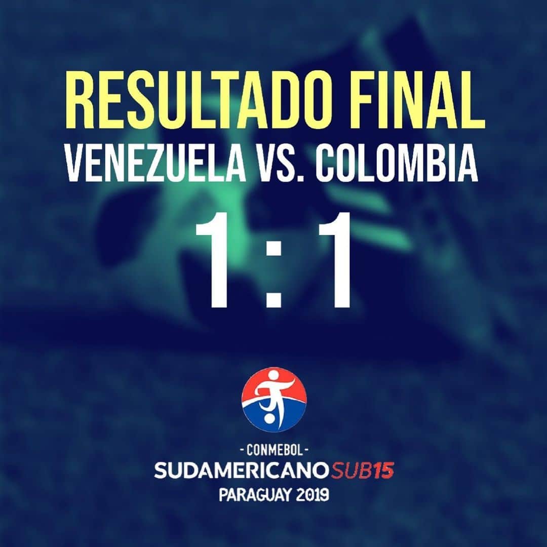 サッカー コロンビア代表チームのインスタグラム：「Finaliza el encuentro en Paraguay:  Venezuela 🇻🇪 1 🆚 1 🇨🇴 Colombia  #COLxVEN #SelecciónColombiaSub15 #VamosColombia」