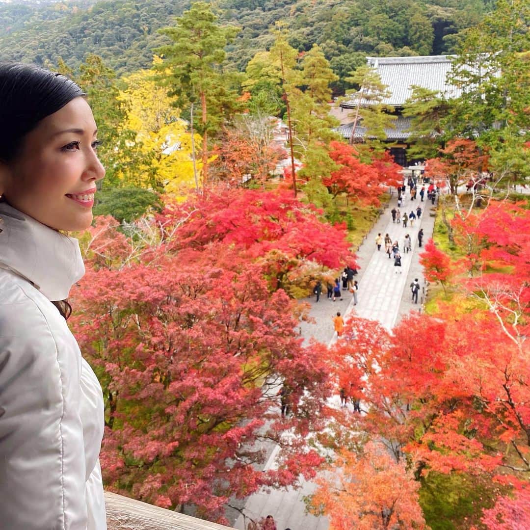 アンミカさんのインスタグラム写真 - (アンミカInstagram)「初めて南禅寺の山門にあがりましたよ🍁 。 上から見下ろす京都の紅葉も格別で、より太陽の光を受けて、色が移ろいゆく様が目に入りやすい🍁 、 500年も、同じ景色を見続けてきた、この山門の歴史に想いを馳せながら、ゆったりと360度それぞれの景色を楽しみました。 。 #紅葉狩りがしばらく続きますが一緒に紅葉楽しみましょう🍁 #南禅寺も来週くらいがさらに燃えるように色づき美しいようです。 #個人的にはグラデーション紅葉が好き🍁 #次は毎年訪れるあの店にお食事へ。 @theodoremillertokyo #紅葉狩り #京都　#南禅寺　#夫婦旅」11月24日 8時05分 - ahnmikaofficial