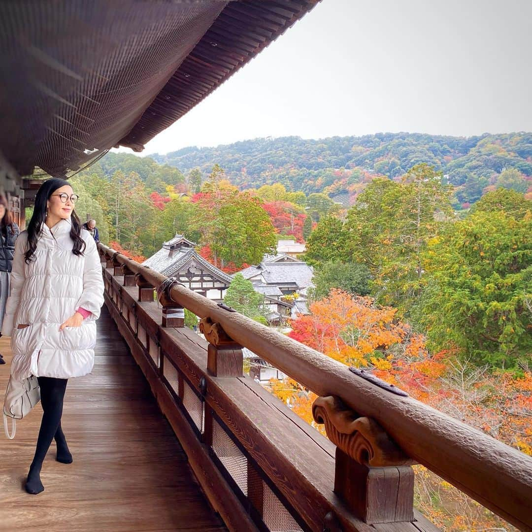 アンミカさんのインスタグラム写真 - (アンミカInstagram)「初めて南禅寺の山門にあがりましたよ🍁 。 上から見下ろす京都の紅葉も格別で、より太陽の光を受けて、色が移ろいゆく様が目に入りやすい🍁 、 500年も、同じ景色を見続けてきた、この山門の歴史に想いを馳せながら、ゆったりと360度それぞれの景色を楽しみました。 。 #紅葉狩りがしばらく続きますが一緒に紅葉楽しみましょう🍁 #南禅寺も来週くらいがさらに燃えるように色づき美しいようです。 #個人的にはグラデーション紅葉が好き🍁 #次は毎年訪れるあの店にお食事へ。 @theodoremillertokyo #紅葉狩り #京都　#南禅寺　#夫婦旅」11月24日 8時05分 - ahnmikaofficial