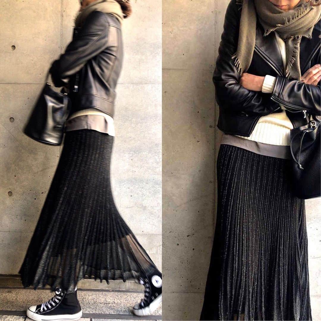K.KSHOP_officialさんのインスタグラム写真 - (K.KSHOP_officialInstagram)「. NEWSNAP ♦️Coordinate ・ 2019-11-11 ・ hard but feminine ・ outer : #tagliatore tops : #annina #ara skirt : #boussole bag : #ruedesfleurs accessory : #gigi #anthemforthesenses #インデアンクラフト  shoes : #converse other : #gucci #tabio ＃blui ・ #kkcloset #kkshop #菊池京子 #kyokokikuchi #style #コーデ #coordinate #code #fashion #スナップ #snap #coordinate #ootd #wear #simple #カジュアル #happy #italy #black #ライダース」11月24日 13時20分 - k.kshop_official