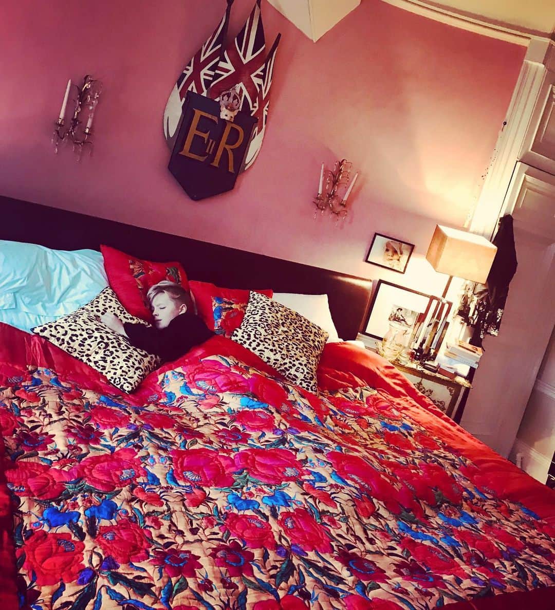 アリスバイテンパリーさんのインスタグラム写真 - (アリスバイテンパリーInstagram)「Sleeping beauty under one of our  limited edition silk satin  quilts.. with cushions .. coming to @temperleylondon HQ on the 5th dec x x 💋❤️👌😻 flowers and leopard x ( 73” 95 “ .. massive ) #quilts #interiors  #totalluxury」11月24日 18時35分 - alicetemperley
