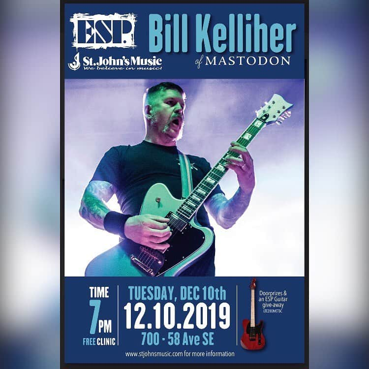 マストドンさんのインスタグラム写真 - (マストドンInstagram)「Bill Kelliher will be doing some guitar clinics in Calgary, Edmonton and Vancouver Canada this December! 🇨🇦 Details below! Admission is free come on out and bring a friend or two! #billkelliher #guitar #mastodon  @espguitars  Scroll <— Bill Kelliher will be doing Free guitar clinics in Canada  Tuesday December 10, 7PM St. John's Music Calgary  Wednesday December 11, 6:30PM Stang Guitars Edmonton  Thursday December 12, 8PM Rufus' Guitar Shop Vancouver」11月25日 2時25分 - mastodonrocks