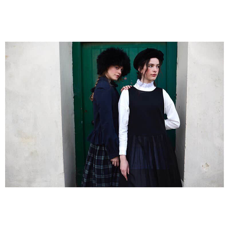 キャベジズ&ローゼズのインスタグラム：「The right way to wear black and navy. The Moli shirt in navy drill and the Apollo Dress in black Italian Organza are both made in the UK and perfect for day to night. Also pictured is the soon to arrive Priory Kilt in Navy Tartan. Contact info@cabbagesandroses.com to join the waiting list. #newness #sustainablestyle #blackandnavy #blackdresses #doublebreasted #winteroutfit #cosyclothes #autumnstyle #cabbagesandroses #cabbagesandrosesfashion @christina_strutt @cabbagesandroses_shop 👆Link In Bio👆」