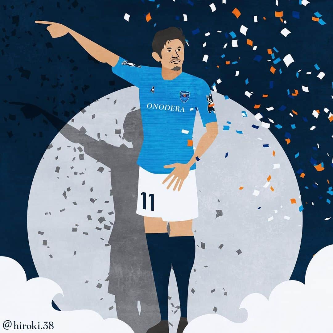 のインスタグラム：「. 再臨 ／ The legend that came back . 横浜FC、J1昇格おめでとうございます！ . . #三浦知良 #横浜fc #j1昇格 #キングカズ #jリーグ #イラスト #サッカー #サッカーイラスト #footballplayer #soccerplayer #sketch #vectorart #illustrator #illustrations  #soccerillustration #samuraiblue #kazu #kazuyoshimiura #kingkazu  #yokohamafc #yokohama #jleague #j1 #samurais #legends」