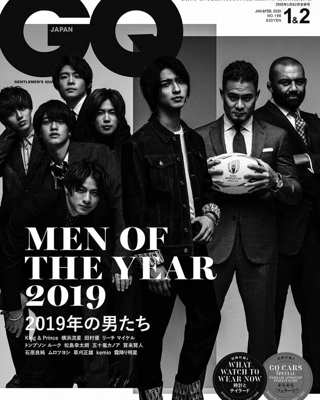 GQ JAPANさんのインスタグラム写真 - (GQ JAPANInstagram)「【本日発売】﻿ GQ JAPAN 2020年1・2月合併号は、先日開催したMEN OF THE YEAR 2019の受賞者を大特集！史上初のベスト8に輝いたラグビーW杯日本代表から今年数々の賞を受賞し「ニュージェネレーション・アクター・オブ・ザ・イヤー」を受賞した俳優・横浜流星、さらに一級のダンスと歌唱力を持ち結成2年目で「ポップ・アイコンズ・オブ・ザ・イヤー」受賞のKing & Princeなど総勢10組18名のインタビュー＆ファッションシュートを掲載。﻿ ﻿ その他にも先日公式Instagramを開始した歌手・氷川きよしの4P独占インタビューを掲載。芸能活動20周年を機に揺れ動く心の葛藤やこれからの決意について語る。﻿ ﻿ 只今オンライン完売中のため、お近くの書店にてこ購入ください。最新情報はGQ JAPAN公式Twitterでお知らせしておりますので、是非チェックしてください。﻿ ﻿ #gqjapan12合併号﻿ #ラグビー日本代表﻿ #五十嵐カノア﻿ #横浜流星﻿ #草刈正雄﻿ #賀来賢人﻿ #石原良純﻿ #kemio﻿ #ムロツヨシ﻿ #霜降り明星﻿ #キンプリ﻿ #氷川きよし」11月25日 11時07分 - gqjapan