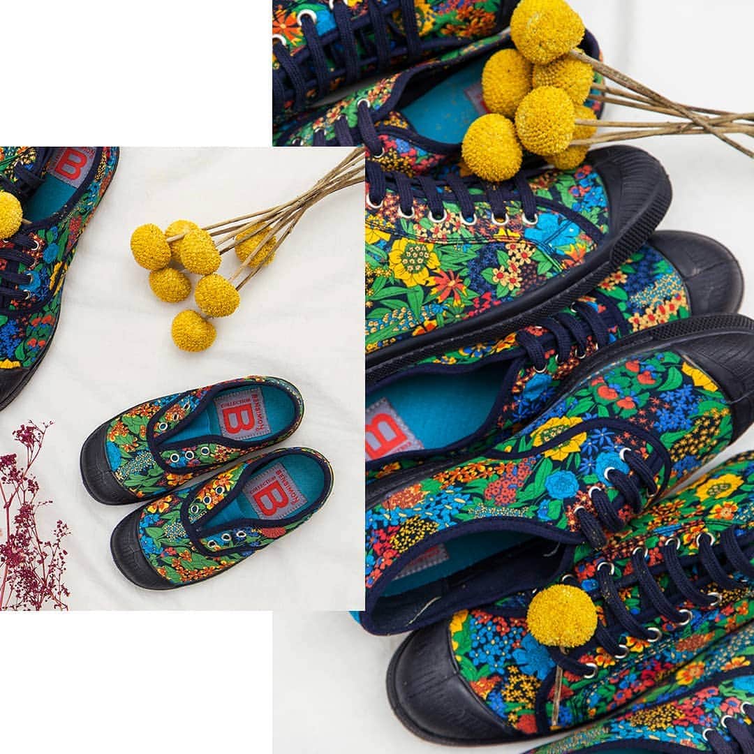 ベンシモンのインスタグラム：「Lundi en Liberty ❤️ ​Nos tennis iconiques se parent d'un imprimé Liberty exclusif pour une tennis au caractère unique 🌼 (lien dans la bio) ​🇬🇧 Monday in Liberty ❤️ Our iconic tennis is adorned with an exclusive Liberty print to accompany young and old in their crazy days 🌼 (link in bio) ​#bensimon #bensimoncollection #liberty #tennis #tennisliberty ​」