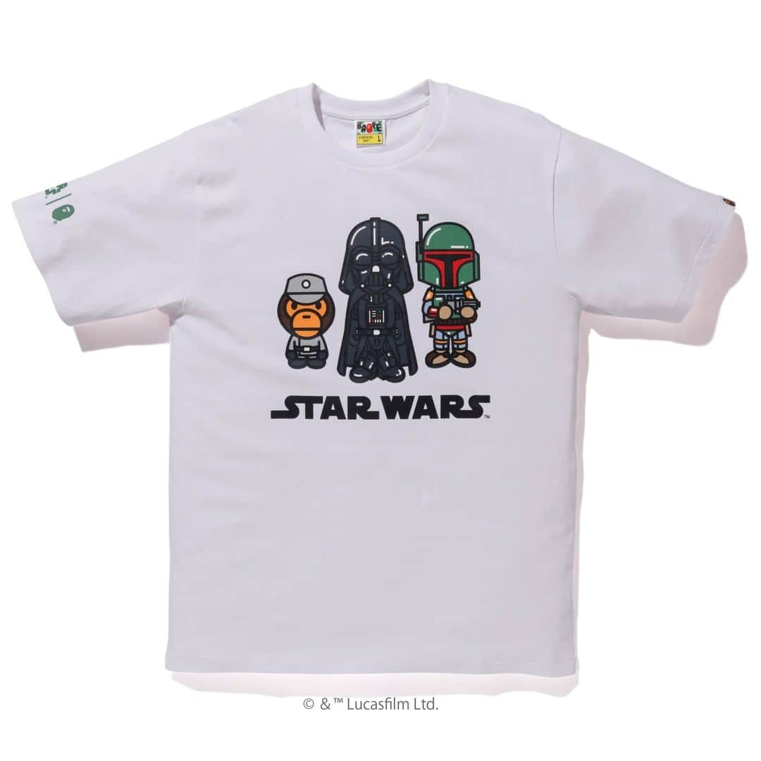 ア ベイシング エイプさんのインスタグラム写真 - (ア ベイシング エイプInstagram)「BAPE® has your Star Wars bounty.  In commemoration of the beloved Star Wars saga and timed to the launch of The Mandalorian, the first ever live action Star Wars series now streaming on Disney +, A BATHING APE® will release a curated collection of graphic T-shirts featuring the popular character BABY MILO® alongside icons from a galaxy far, far away…. This quarry of graphic T-shirts includes several styles to hunt: BABY MILO® dressed in costume reminiscent of an Imperial officer of the Galactic Empire and another design, taking a page from Star Wars: The Empire Strikes Back, features BABY MILO® frozen in carbonite.  Stylized Darth Vader, Boba Fett and stormtroopers also make appearances in the BLACK and WHITE T-shirt assortment.  All styles feature the iconic Mandalorian symbol printed on the back.  These “trophies” are available on Saturday, November 30th.  #StarWarsxBAPE」11月25日 22時01分 - bape_japan