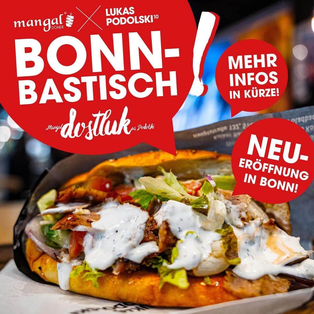 ルーカス・ポドルスキさんのインスタグラム写真 - (ルーカス・ポドルスキInstagram)「BONN 🤙🏼💥 You better be ready for the best kebab 🥙 🏆 #comingsoon #bonnbastisch #food #döner #Mangal @mangal_doener 💯」11月25日 22時34分 - lukaspodolski