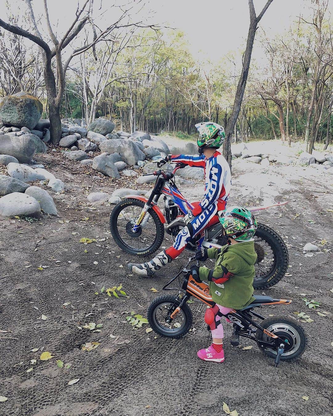 のインスタグラム：「最近は娘もバイクづいてるから家族揃った休日晴れの日は 「ツーリング行く？山行く？」 ってなって今日は山⛰  ストライダーはたいぶ早く漕げるようになってきたし ヨツバモトはまだ1人では乗れないけど徐々にバランス取れるようになってきた。  すぐ調子に乗るけど慣れるまでは慎重派🖐 . . . #ヨツバモト #Meow12 #3歳からのモーターサイクル  #ストライダー #ハーレーダビッドソンコラボモデル  #親子ライダー #パパっ子 #3歳女の子 #バイクばか」