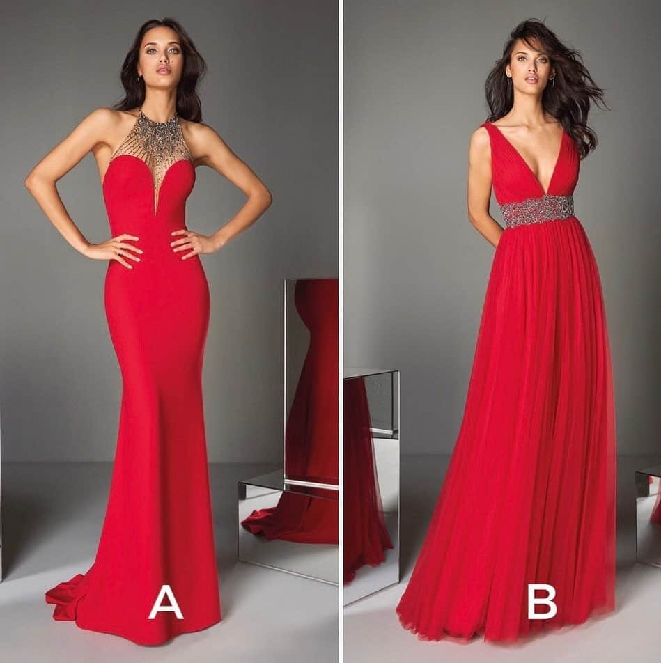 Pronoviasさんのインスタグラム写真 - (PronoviasInstagram)「The fiery red dress competition: A or B? Choose your favorite! Discover them online & at your nearest Pronovias Store. #PartyEdit2020 (Dresses: Atos style 56 & Atos Style 59)」11月26日 5時01分 - pronovias