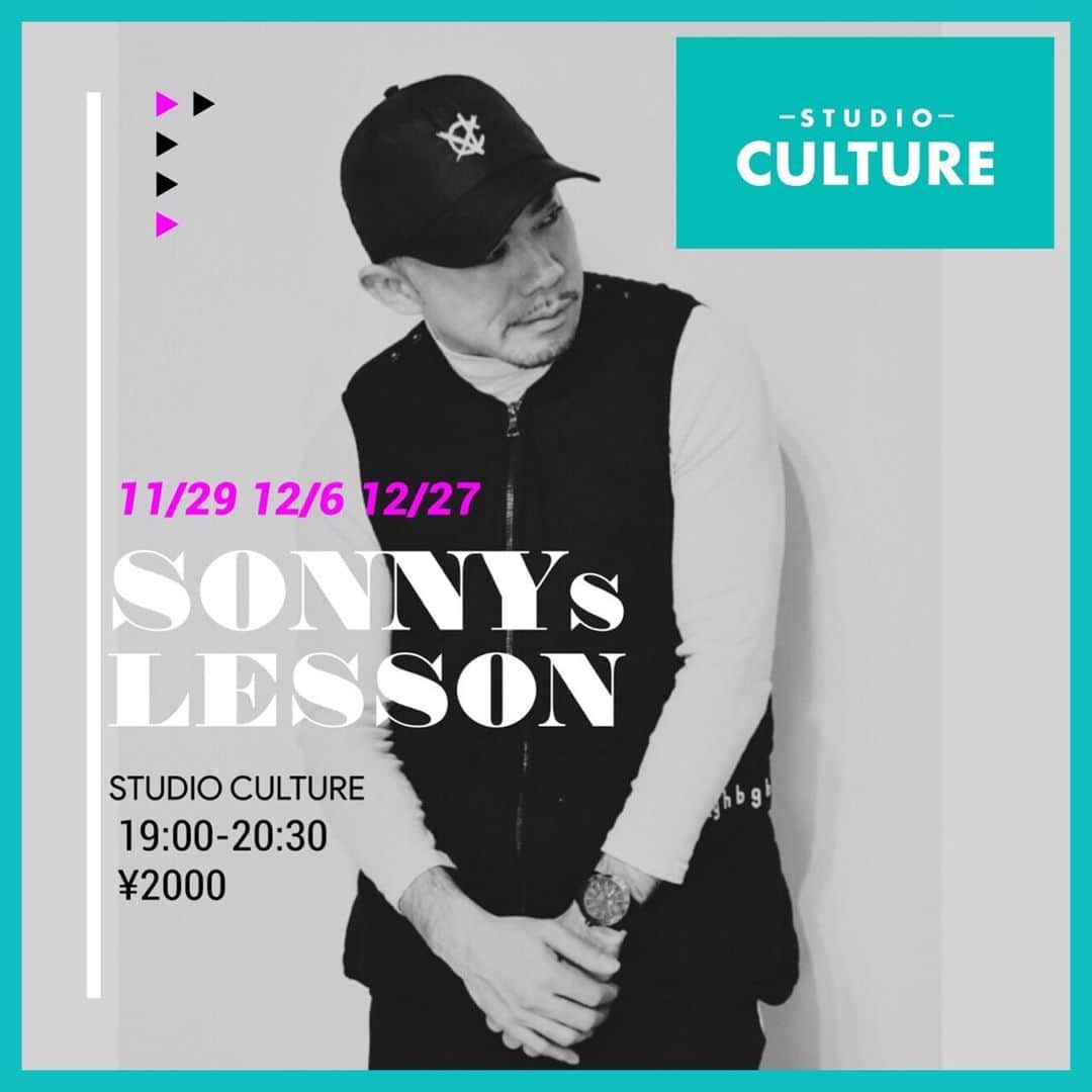 SONNYのインスタグラム：「レギュラーレッスンスタート！ @studioculture.tokyo . ■レベル中級、経験者向け。 . 普段都内では初心者向けワークショップが多いので、経験者向けに定期レッスン開催します！ . ■金曜日 19:00-20:30 年内は3回開催。 (11/29, 12/6, 12/27) . ■2000円 ■Limit: 18人 . 希望者は直接DMで問い合わせください。 . #StudioCultureTokyo」