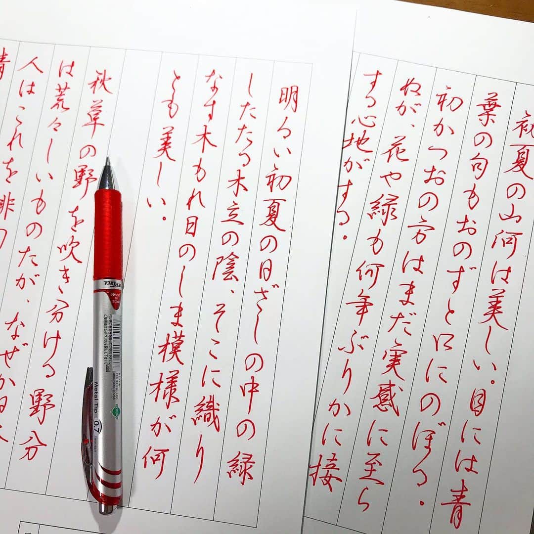 カタダマチコ -kamiyajuku-さんのインスタグラム写真 - (カタダマチコ -kamiyajuku-Instagram)「\ PENTE lENERGEL 0.7㍉ / 少人数教室で、書写検定の勉強をしたいという方が何人かいらっしゃるので、実技試験の一例を書きました。 大きさの目安なので、字が少しおかしいところもありますが。 少人数教室の受講内容は概ね自由ですので、希望があれば柔軟に対応します。 最新の空き状況はストーリーハイライトをご覧くださいませ。 . . #字#ボールペン#ボールペン字#ボールペン字講座#硬筆#筆#筆記用具#手書きツイート#文字#美文字#習字#ペン字#ペン習字#書道#毛筆#筆#書写検定#calligraphy#Japanesecalligraphy#japan#japanese#japaneseart#tokyo#ballpointpen」11月26日 21時16分 - machiko798