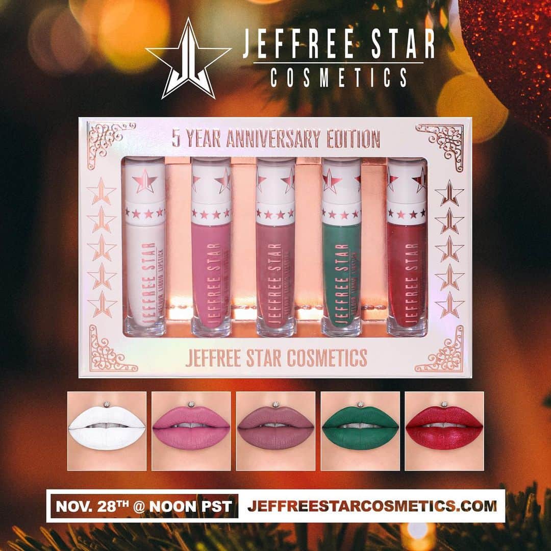 Jeffree Star Cosmeticsさんのインスタグラム写真 - (Jeffree Star CosmeticsInstagram)「It’s the 5th anniversary of #jeffreestarcosmetics this week and we are launching new products!! 💚 To celebrate, we are bringing back our original 5 shades from the very first Christmas collection! 🤭 Retail price: $75 ⭐️ Drug Lord, Doll Parts, Androgyny, Mistletoe, Hoe Hoe Hoe 💯 All 5 shades will also be for sale individually! ($18) Launching THIS Thursday at NOON PST / 3PM exclusively on our site and ONLY @beautylish 🔥 #velourliquidlipstick #blackfriday.」11月27日 0時15分 - jeffreestarcosmetics