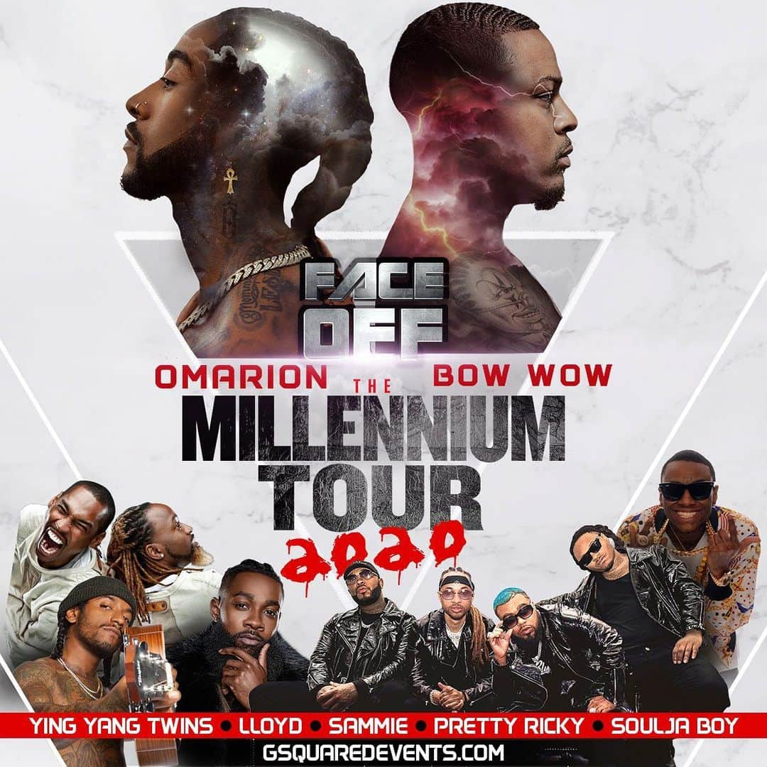 バウ・ワウさんのインスタグラム写真 - (バウ・ワウInstagram)「Millennium Tour 2020!  Watch @omarion FACE OFF WITH Bow Wow ... coming along ... @therealyingyangtwins @curlyheadedblackboy @sammiealways @prettyricky and @souljaboy! Tour cities will be announced on Monday, December 2nd.  Pre-sale starts Thursday, December 5th at 10AM local time.  Save $5 off the purchase of your ticket with Pre-sale code: PARTY.  Be the first to know by joining the tour’s email list and get tickets at 👉 GSquaredEvents.com. #gsquaredevents #themillenniumtour2020 #omarion#bowwow #yingyangtwins #lloyd #sammie#prettyricky #souljaboy (Giving The Fans What They Want) you are in for a show!」11月27日 2時07分 - shadmoss