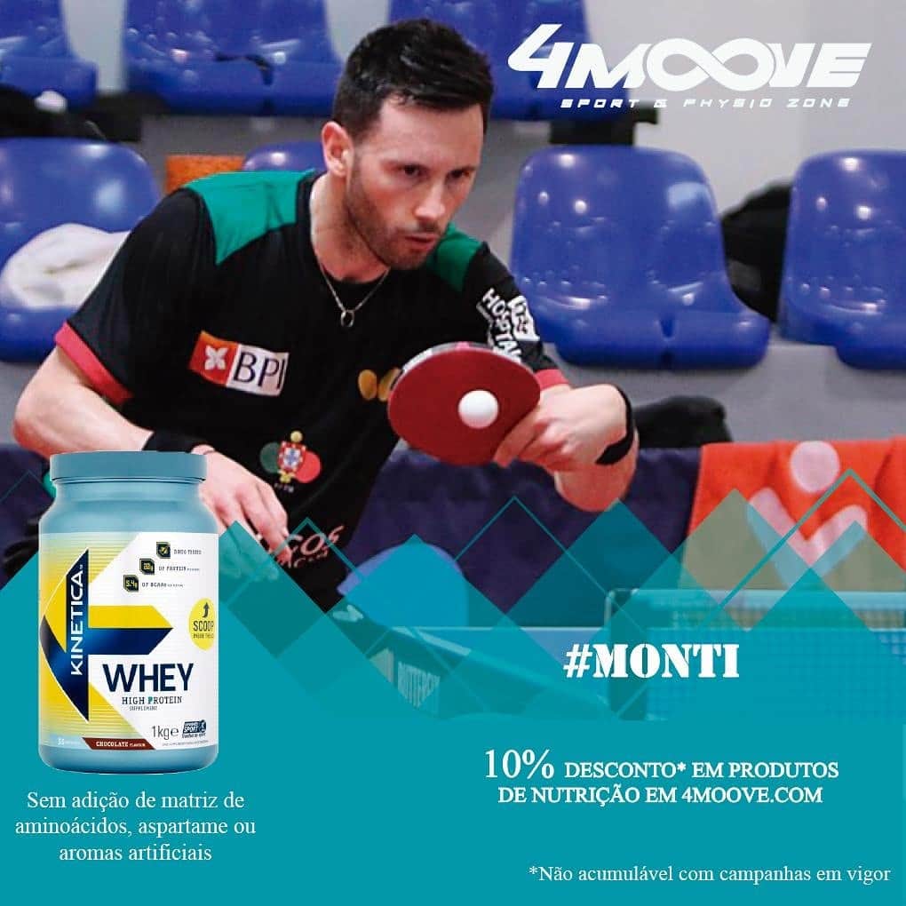 ジョアン・モンテイロのインスタグラム：「Ja experimentaram a proteína whey da @kinetica_ireland? É a proteína mais pura e de alta qualidade, sem aromas artificiais e sem aspartame sendo ideal para os vossos treinos ou competições. Basta irem a www.4moove.com e utilizando o código #MONTI têm 10% de desconto no total da vossa compra de produtos de nutrição 👌🏻🔝 @4moove #nutrição#desporto#saúde」