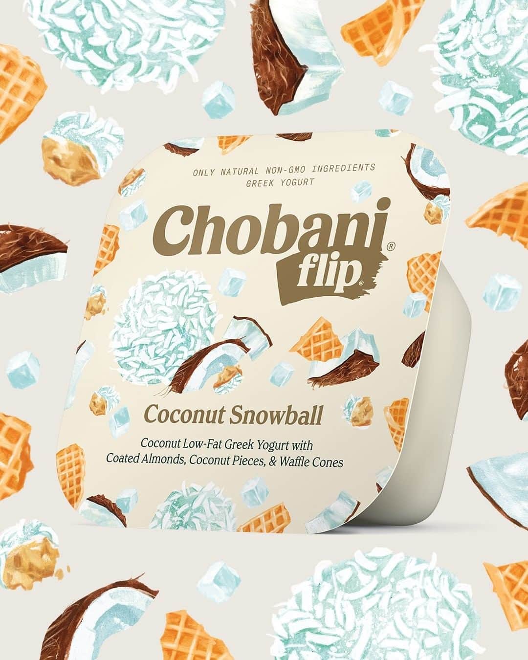 Chobaniのインスタグラム：「🚨❄️A Limited Batch favorite is back❄️🚨Chobani Flip Coconut Snowball is a coconutty winter wonderland on a spoon, and a seasonal favorite that comes just once a year. Get it before it's gone.」