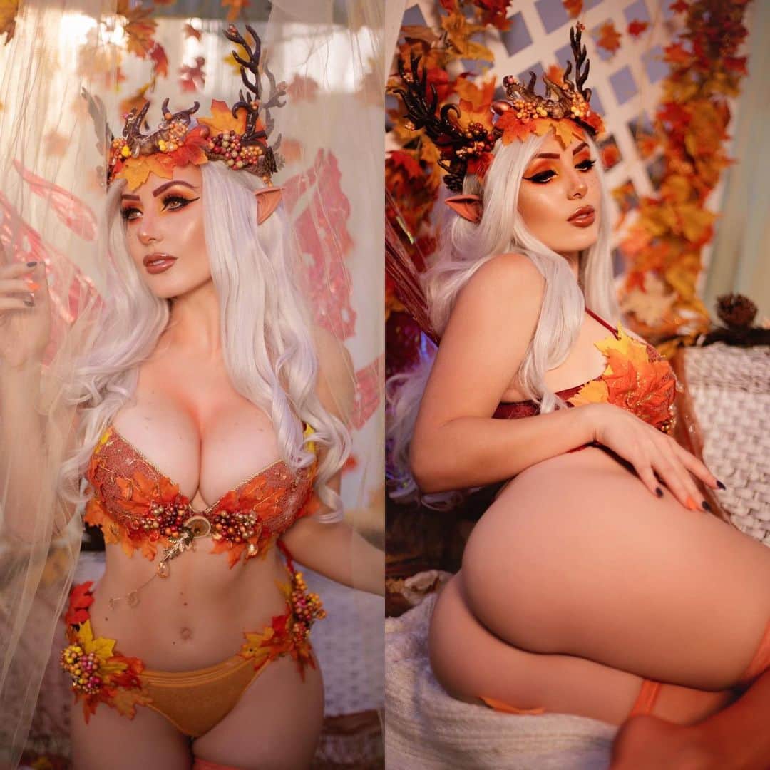 Jessica Nigriさんのインスタグラム写真 - (Jessica NigriInstagram)「🍂🍄🍁MY FALL FAIRY! 🍂🍄🍁 Which photo do you like the best! 🍁COMMENT FALL DOWN BELOW FOR A CHANCE TO WIN THIS FULL 22 image set, or sign up to |*ÄTRE0N🍁 I threw together another fairy guys!! You know I’m obsessed with seasonal looks! Ahha, I made the crown out of old worbla scraps and seasonal floral items! I also tore apart a fall wreath and hot glued the ever loving crap out of that bra and those hip pieces! The wings I got on amazon and then MELTED MORE.  Photo: @fakenerdboy + @beethyphotography」11月27日 7時49分 - jessicanigri